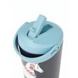 Lemieux mini drinks navy mini drinks bottle with light blue silicone lid and white horse on vacuum-insulated stainless steel