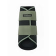 Black and olive green lemieux mini grafter brushing boots rosemary with white stitching for horse leg protection