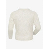 Cream-colored knit lemieux mini jessie long sleeve top with subtle speckled pattern for cozy casual wear