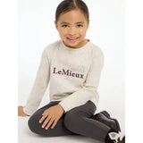 A soft heathered gray lemieux mini jessie long sleeve sweatshirt with lemieux printed in dark brown across the chest