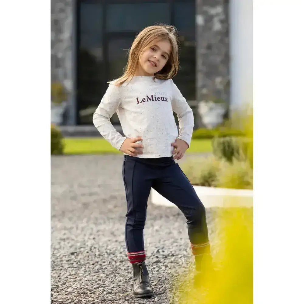White long-sleeve lemieux mini jessie sweatshirt with black logo print in ecru nep perfect for casual wear