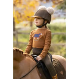 Brown lemieux mini jessie riding helmet with fluffy white pom-poms made of classic relaxed-fit long-sleeved nep fabric