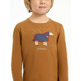 Lemieux mini jessie classic relaxed-fit long-sleeved brown cotton shirt with navy horse embroidery in nep fabric