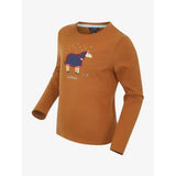 A warm orange lemieux mini jessie classic relaxed-fit long-sleeved top with embroidered horse in nep cluster-textured fabric