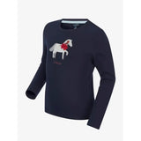 Navy lemieux mini jessie classic relaxed-fit long-sleeved top with white horse and red floral on nep cluster-textured fabric