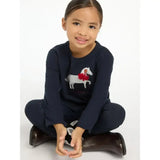 Navy lemieux mini jessie classic relaxed-fit long-sleeved top with white horse graphic and nep cluster-textured fabric