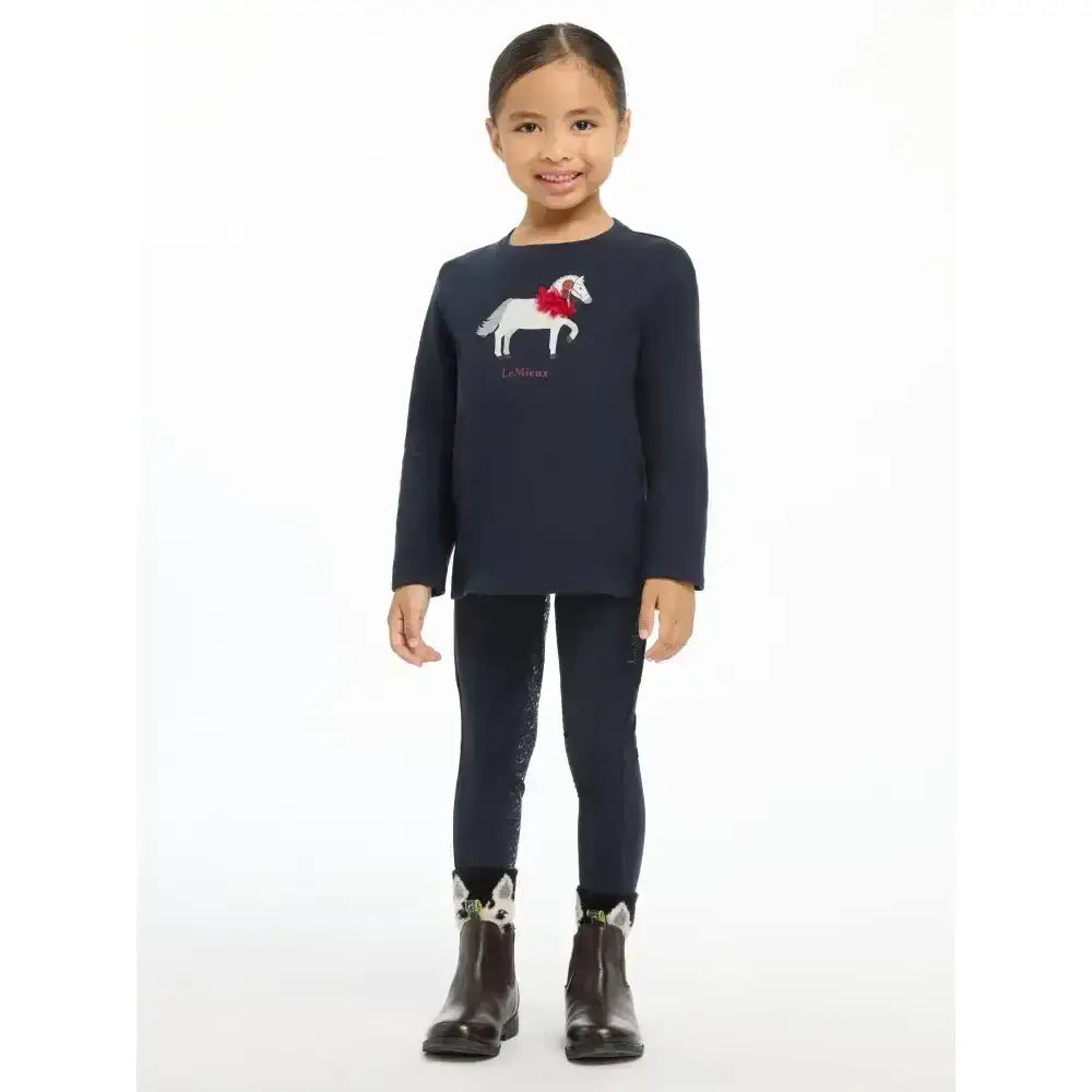 Navy blue lemieux mini jessie classic relaxed-fit long-sleeved top with white horse embroidery in nep cluster-textured fabric