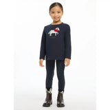 Navy blue lemieux mini jessie classic relaxed-fit long-sleeved top with white horse embroidery in nep cluster-textured fabric