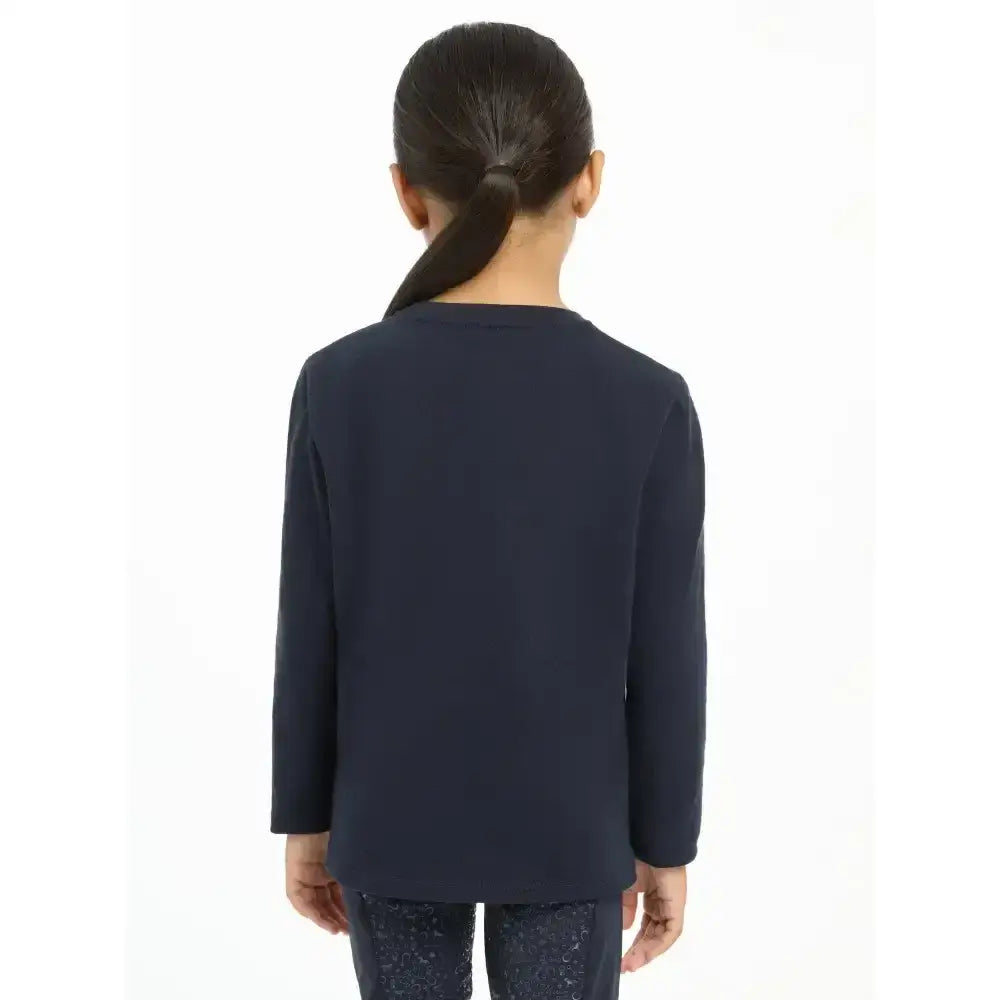 Navy blue lemieux mini jessie classic relaxed-fit long-sleeved top with nep cluster-textured fabric and round neckline