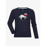 Navy lemieux mini jessie classic relaxed-fit long-sleeved top with white horse graphic and nep cluster-textured fabric