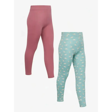 A lemieux mini legging 2 pack featuring soft pink and mint green mini leggings with subtle elephant print