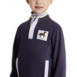 Navy blue lemieux mini mae quarter-zip popper fleece juniper with white trim and horse logo patch on chest