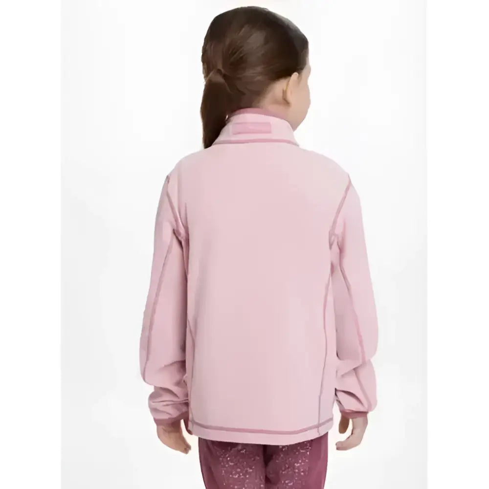 Pink lemieux mini mari micro fleece blossom jacket with subtle gray stitching and soft fleece material