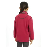 A child wearing a lemieux mini mari micro fleece ember jacket in vibrant red with dark gray trim