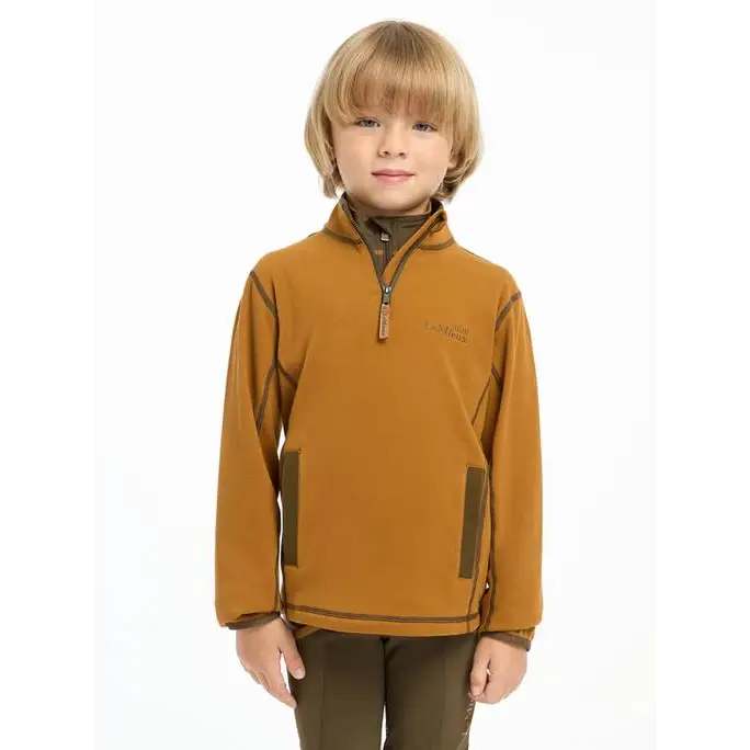 Mustard-colored Lemieux Mini Mari Micro Fleece Ginger pullover with quarter-zip collar