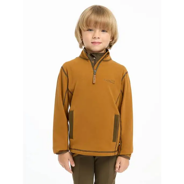 Mustard-colored Lemieux Mini Mari Micro Fleece Ginger pullover with quarter-zip collar