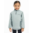 Light blue Lemieux Mini Mari Micro Fleece Glacier pullover worn by a smiling child