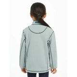 Light gray lemieux mini mari micro fleece glacier jacket with dark gray stitching and subtle brand tag at the collar