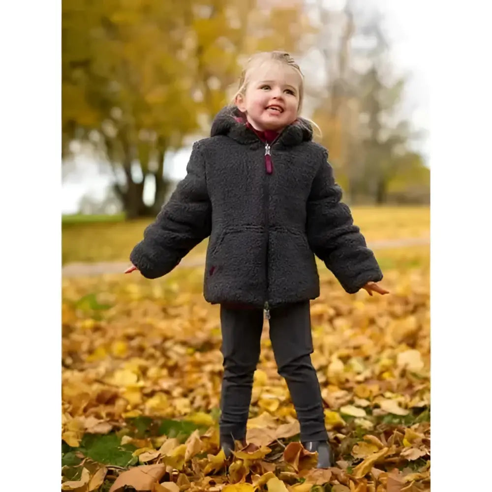 Dark gray lemieux mini megan reversible puffer ember winter coat with plush fleece lining hood and front zipper