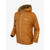 A mustard-yellow lemieux mini milo winter jacket with waterproof hood and white star embroidery on the sleeve