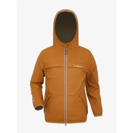 A tan lemieux mini milo winter jacket with full zipper front pockets and embroidered brand name on the chest