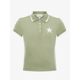A sage green lemieux mini polo shirt fern in soft pique jersey with cream collar star buttons and large white chest star