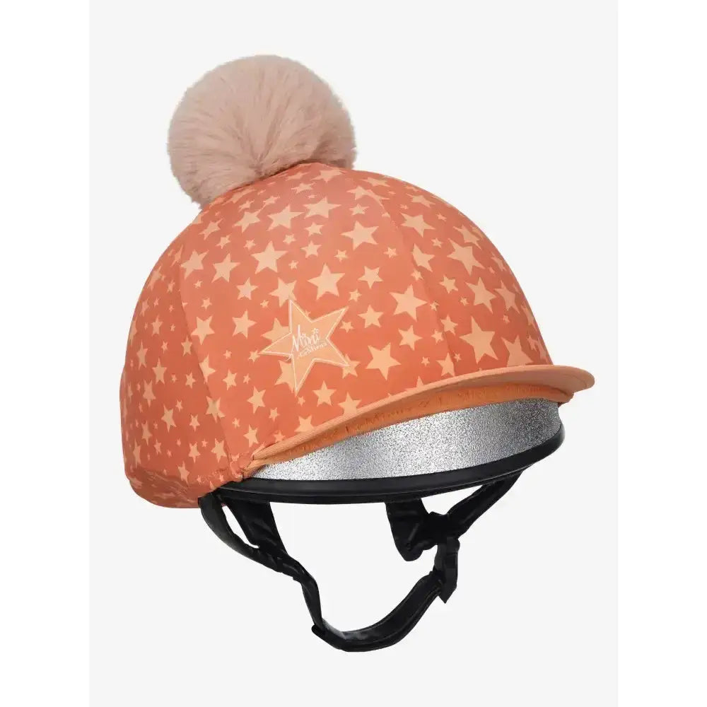 Coral lemieux mini pom horse helmet cover with star pattern fluffy beige pom in silky smooth 4-way hat silk apricot