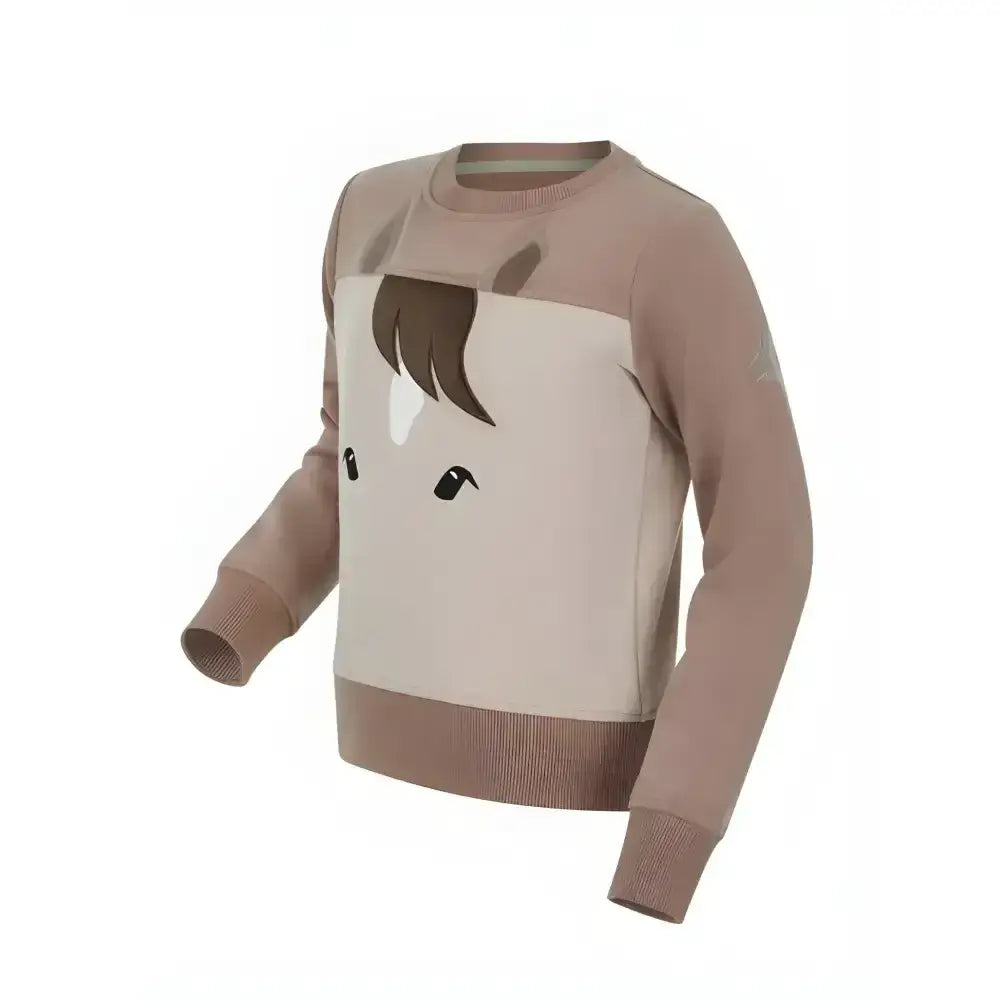 Beige lemieux mini pony sweatshirt stone with a playful horse face design and brown mane on the front