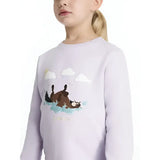 Lavender lemieux mini poppy long sleeve sweatshirt with playful brown otters splashing and white clouds design