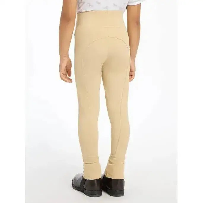 Beige lemieux mini pull on breech with high waist subtle seam detailing and 4-way stretch for riding comfort