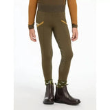 Olive green lemieux mini pull ons riding pants with tan accents and subtle speckled texture for alpine riding