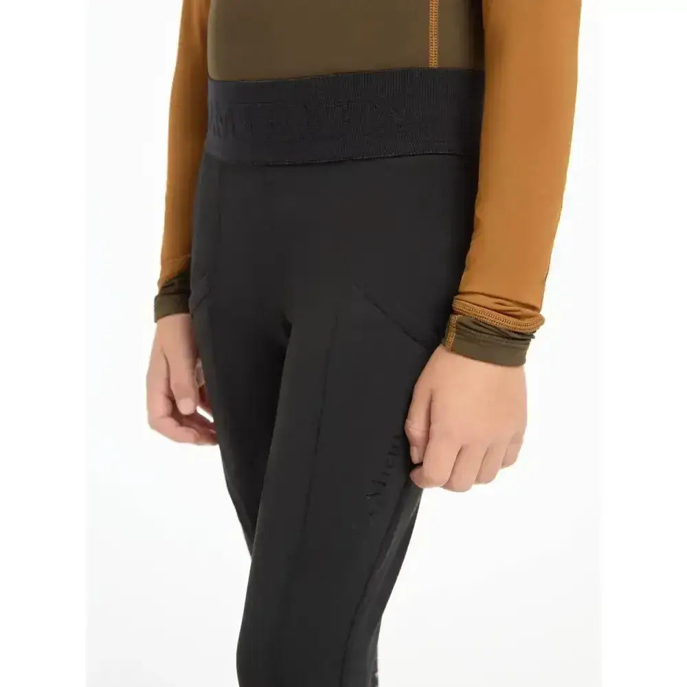 Black high-waisted lemieux mini pull ons leggings with ribbed elastic waistband perfect for mini riders