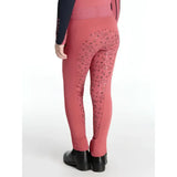 Pink lemieux mini pull ons cranberry riding pants with subtle black horseshoe pattern on the back