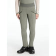 Olive green lemieux mini pull performance riding pants with gray waistband and subtle side seam detailing