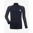 Black long-sleeved lemieux mini reflective base layer with fun reflective star pattern and silver star logo on chest