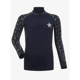 Black long-sleeved lemieux mini reflective base layer with fun reflective star pattern and silver star logo on chest