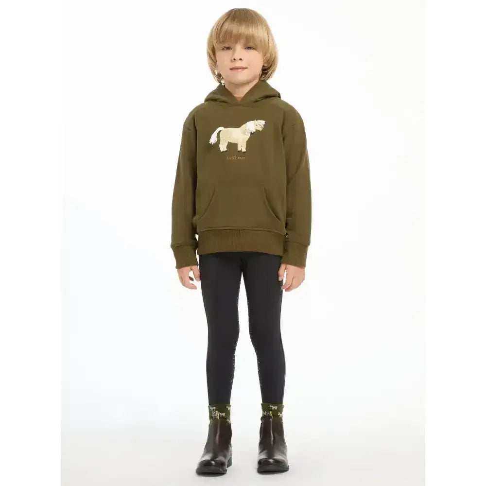 Olive green lemieux mini romi hoodie with white horse graphic front perfect for casual wear romi hoodie alpine style
