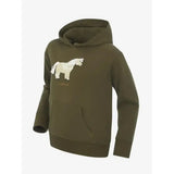 Olive green lemieux mini romi hoodie featuring a white embroidered horse design on the chest perfect for casual wear