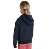 Navy blue lemieux mini romi hoodie with pink horseshoe embroidery on sleeves perfect for casual wear