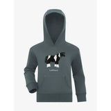 Dark gray lemieux mini romi hoodie petrol with black and white horse graphic and lemieux logo on front