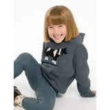 Gray lemieux mini romi hoodie petrol with a black and white cow appliqué on the front perfect for casual wear