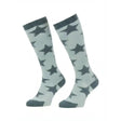 Light gray lemieux mini sasha knee-high socks with dark gray stars and matching toe and heel accents