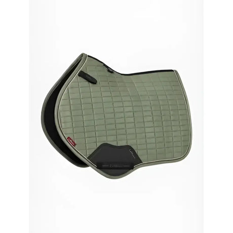 Olive green lemieux mini suede saddle pad with black trim and reinforced padding for close contact rosemary use