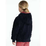 Navy blue fuzzy hooded jacket with pink lining from lemieux mini teagan dream fleece navy collection