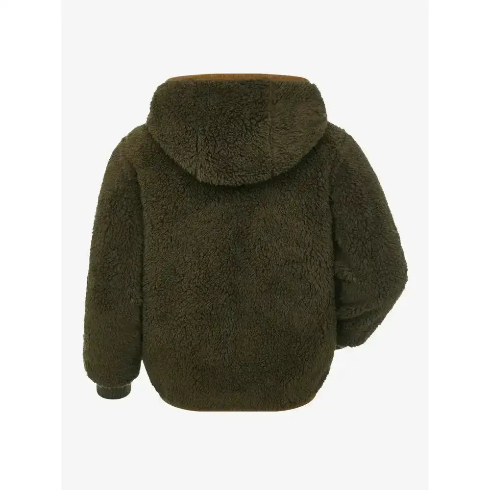 Olive green lemieux mini teagan fleece alpine shearling hooded jacket with plush exterior and ribbed cuffs