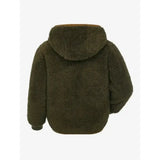 Olive green lemieux mini teagan fleece alpine shearling hooded jacket with plush exterior and ribbed cuffs
