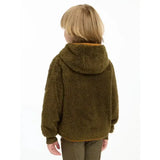 Olive green lemieux mini teagan plush hooded jacket with tan fleece alpine lining perfect for cozy layers