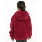 A cozy maroon lemieux mini teagan fleece ember hoodie with plush textured exterior and matching hood