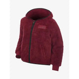 A cozy maroon lemieux mini teagan fleece ember hoodie with black zipper and trim featuring soft textured fabric