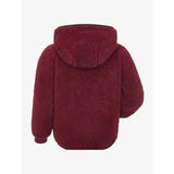 A plush maroon lemieux mini teagan fleece ember hoodie with soft textured exterior and black-lined hood